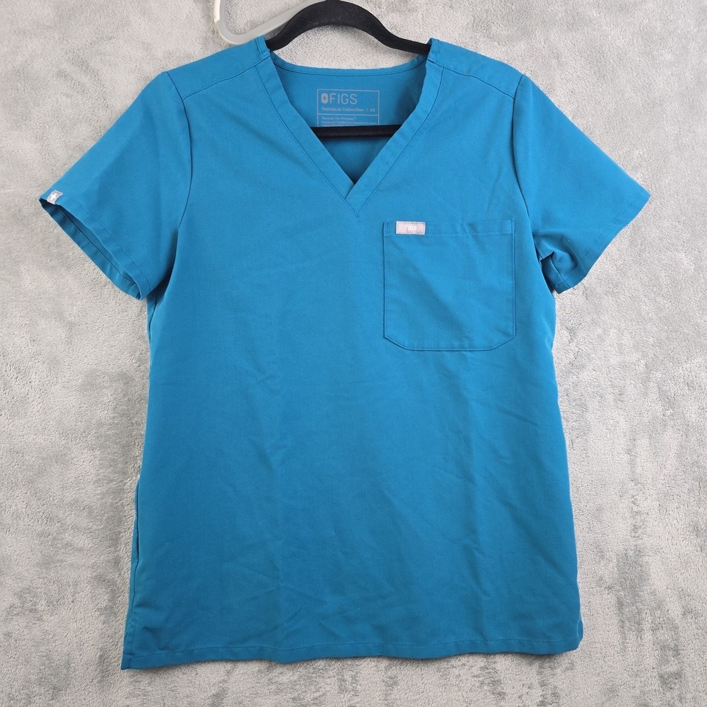 Figs Catarina One Pocket Scrub Top‎ Women's Size XS Blueish Green Nurse Medical